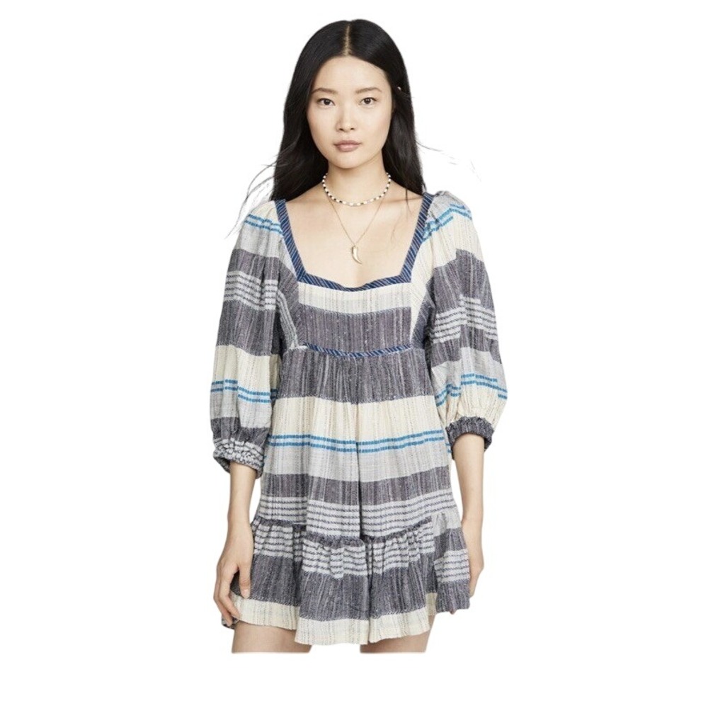 Boho Free‎ People Mini Dress Striped Blue White Size S Urban Ethereal bohemian
